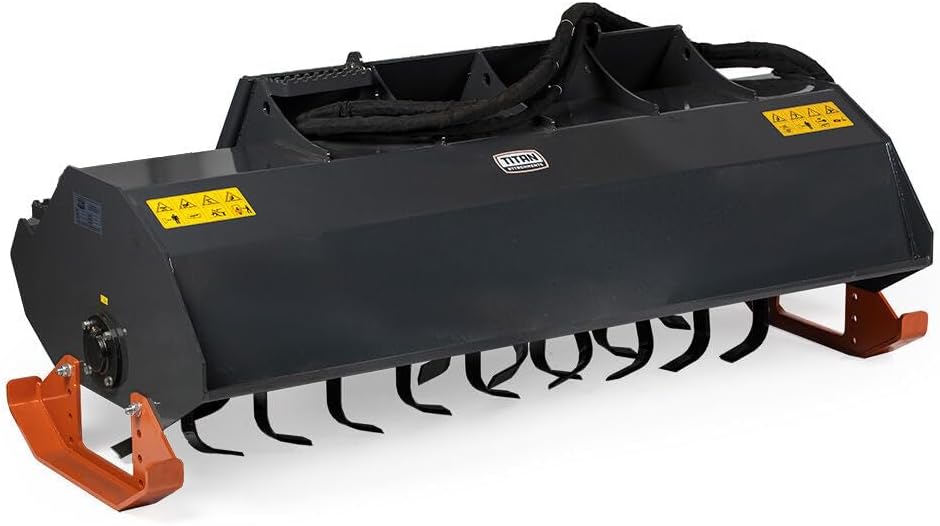 Titan Attachments Heavy-Duty Rotary Tiller Attachment, Universal Skid Steer Quick Tach, Bi-Directional Tiller for Landscaping (Tiller Width: 6')