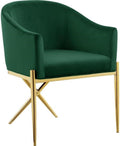 Meridian Furniture Xavier Collection Modern | Contemporary Velvet Upholstered Dining Chair with Sturdy Steel X Shaped Legs, 25.5' W x 24.5' D x 31.5' H, Green