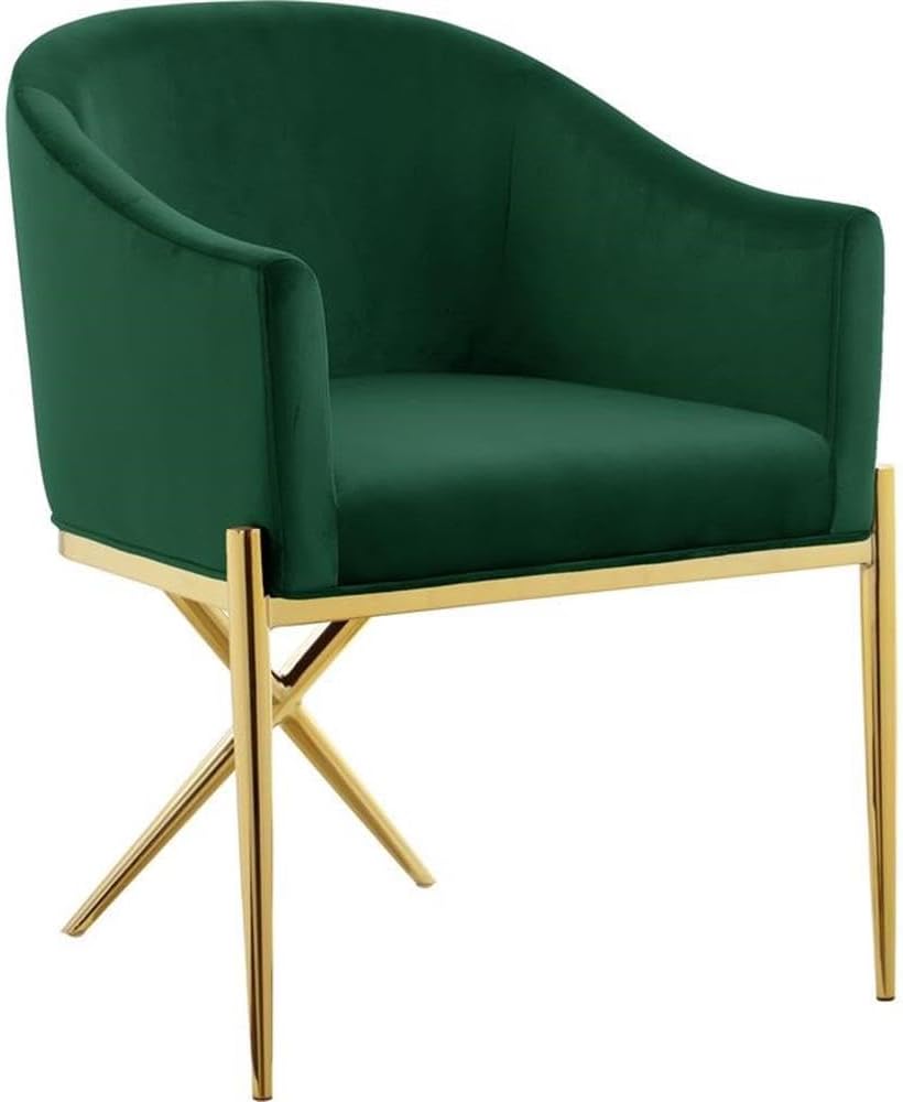 Meridian Furniture Xavier Collection Modern | Contemporary Velvet Upholstered Dining Chair with Sturdy Steel X Shaped Legs, 25.5' W x 24.5' D x 31.5' H, Green