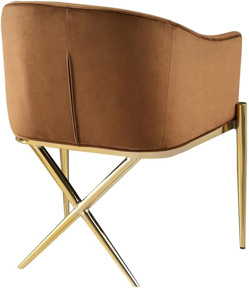 Meridian Furniture 763Saddle-C Xavier Collection Modern | Contemporary Velvet Upholstered Dining Chair with Sturdy Steel X Shaped Legs, 25.5' W x 24.5' D x 31.5' H, Saddle