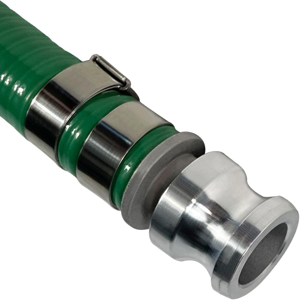 Gloxco Heavy Duty Green PVC Suction Hose Assembly for Water Transfer, 1-1/4' Inside Diameter, Installed Male x Female Cam and Groove Fittings, 40 ft Length