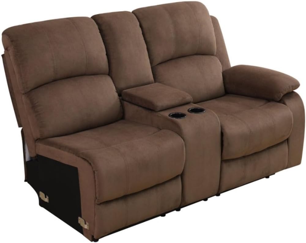 Reclining Sectional Sofa Set, L Shaped Recliner Couch with Cup Holder and Storage Console for Home Theater & Living Room, Brown