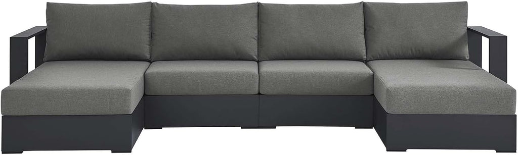 Modway Tahoe Aluminum 4-Piece Outdoor Patio Furniture Gray Charcoal, Modular Sectional Sofa Set with Chaise Lounges, Weather-Resistant Cushion, Ideal for Deck, Backyard, Poolside