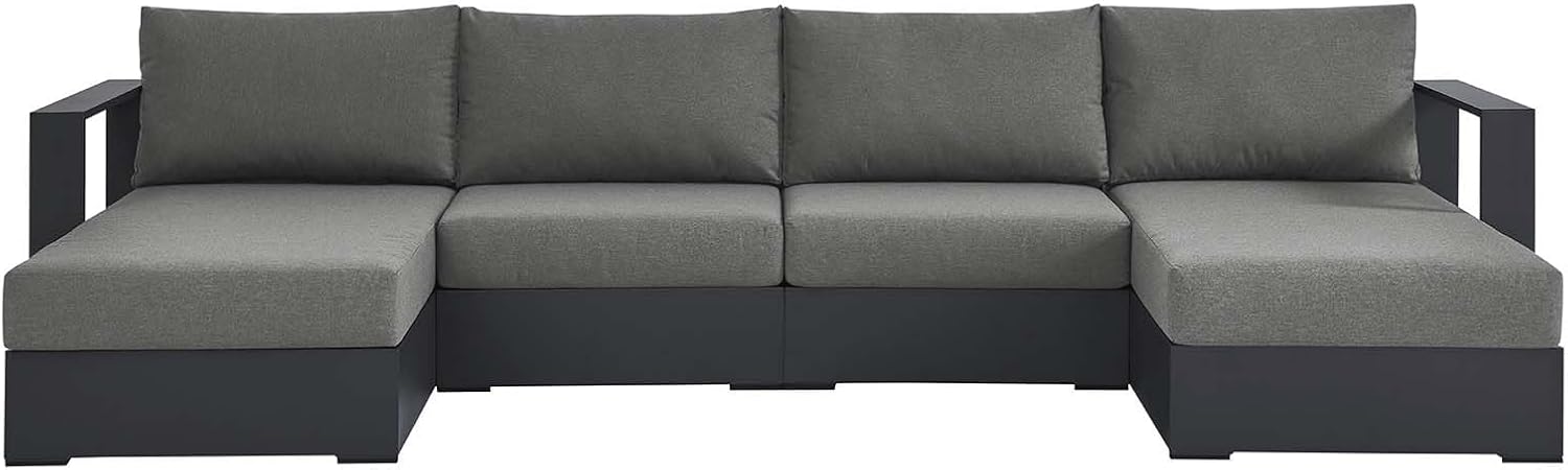 Modway Tahoe Aluminum 4-Piece Outdoor Patio Furniture Gray Charcoal, Modular Sectional Sofa Set with Chaise Lounges, Weather-Resistant Cushion, Ideal for Deck, Backyard, Poolside