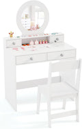 HONEY JOY Kids Vanity, Little Girls Vanity Set with Mirror and Stool, Drawers, Toddler Makeup Vanity Dressing Table, Wooden Pretend Play Kids Vanity Table and Chair Set (White)