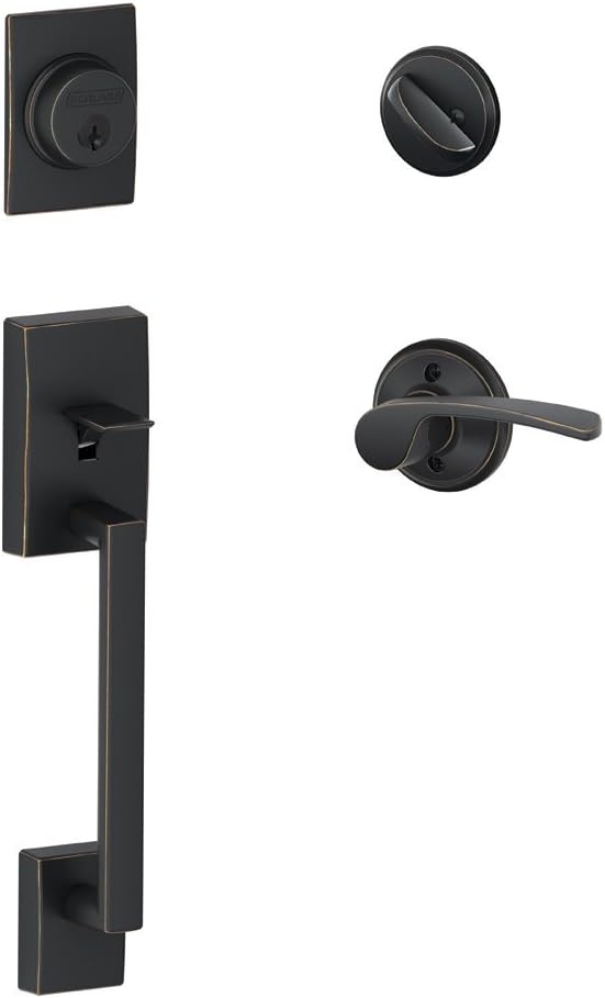 SCHLAGE Lock Company Century Single Cylinder Handleset and Left Hand Merano Lever, Aged Bronze (F60 CEN 716 MER LH)