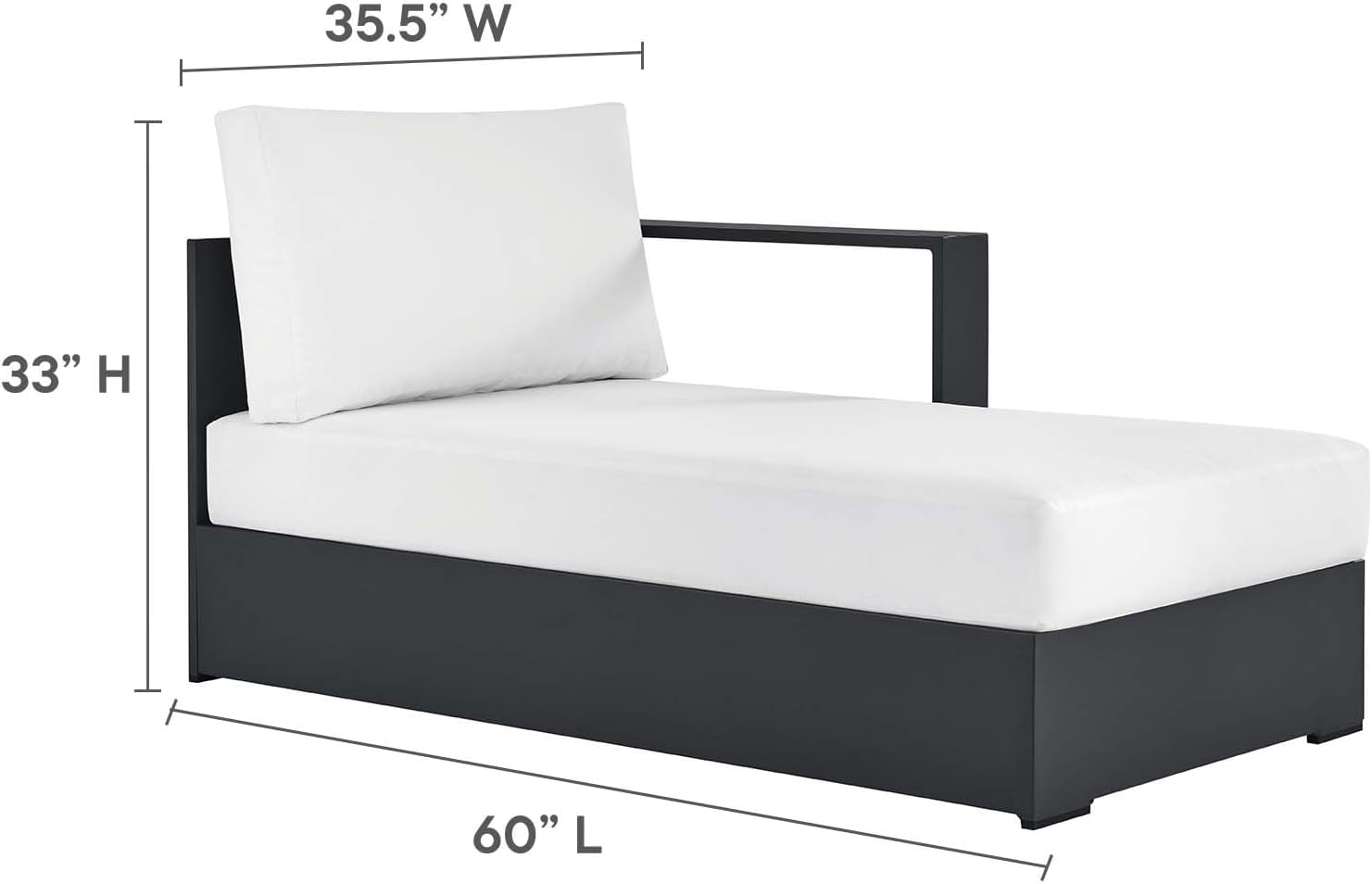 Modway Tahoe Aluminum 4-Piece Outdoor Patio Furniture Gray White, Modular Sectional Sofa Set with Chaise Lounges, Weather-Resistant Cushion, Ideal for Deck, Backyard, Poolside