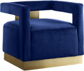 Meridian Furniture Armani Collection Modern | Contemporary Velvet Upholstered Accent Chair with Sturdy Steel Base and Back in Gold Finish, 31.5' W x 28' D x 28' H, Navy