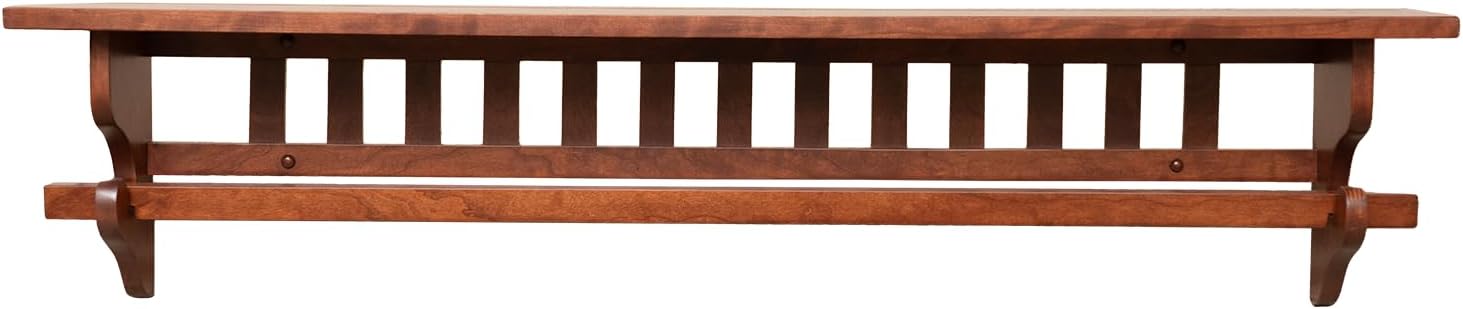 RRD Mounted Mission Style Quilt Rack with Shelf - Amish Made Quilt Hanger for Wall Hangings with Display Shelf - Rustic Quilt Wall Tapestry Rug Hangers Cherry Wood, Washington Cherry Stain 42'
