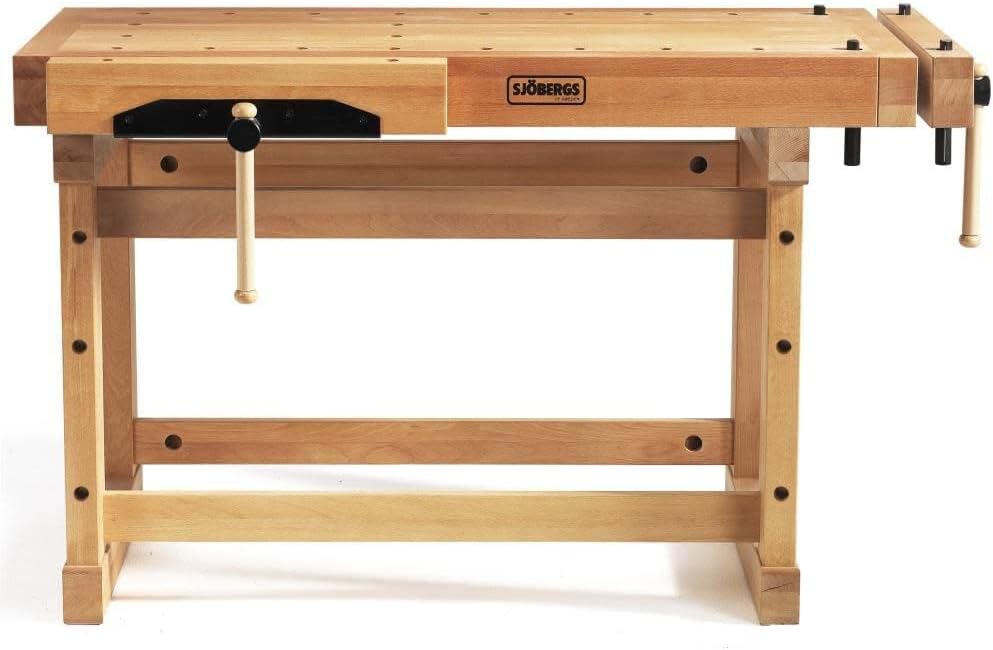 Sjobergs Elite 1500 Beech Woodworking Workbench with Dual Vises, Dog Holes & Modular Accessories – Professional European Shop Bench SJO-99352K (Elite 1500 + Cabinet SM03 + Accessory Kit)