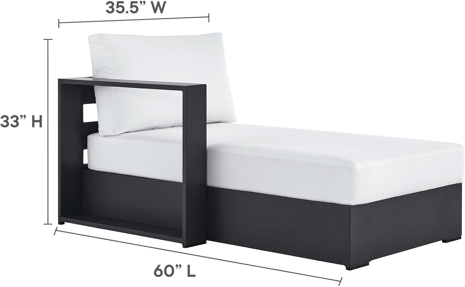 Modway Tahoe Modular Aluminum 3-Piece Outdoor Patio Furniture Gray White, Left-Facing Sectional Sofa Set with Weather-Resistant Cushions, Ideal for Deck, Backyard, Poolside