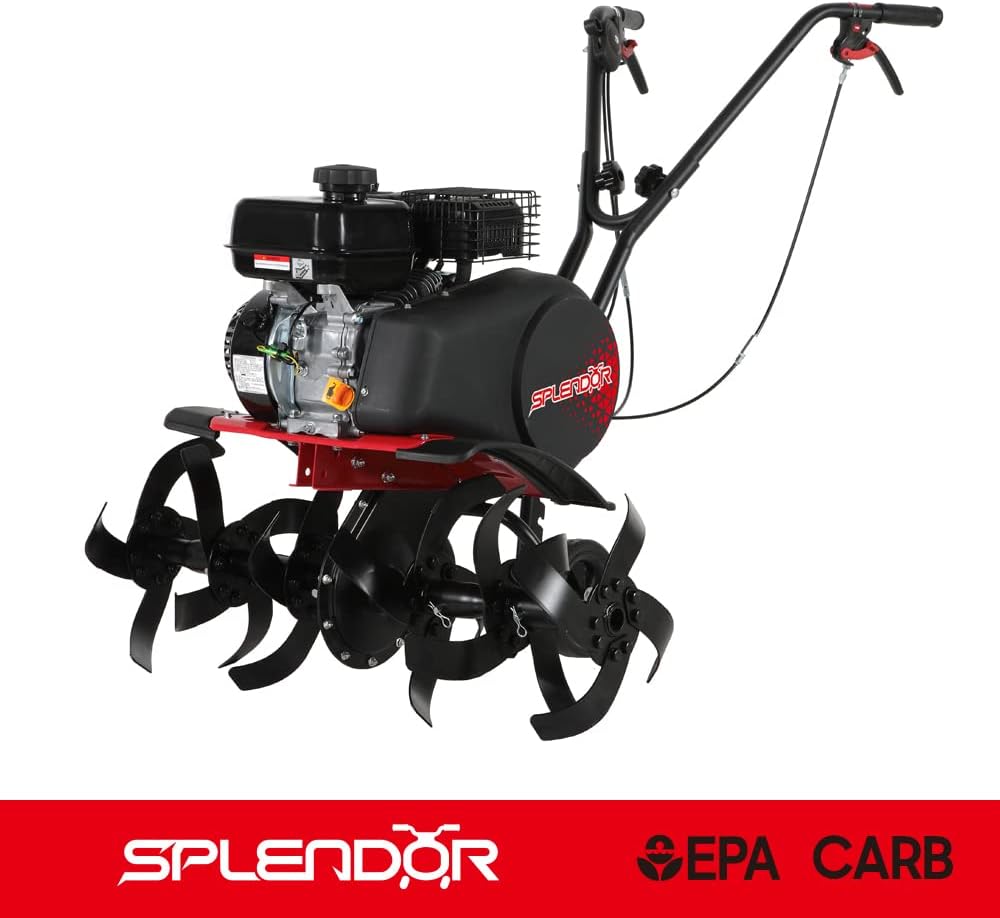 SPLENDOR Gas Powered Tiller 4 Cycle 212CC Working Width 13in-22in-33.5in Total Two Packages