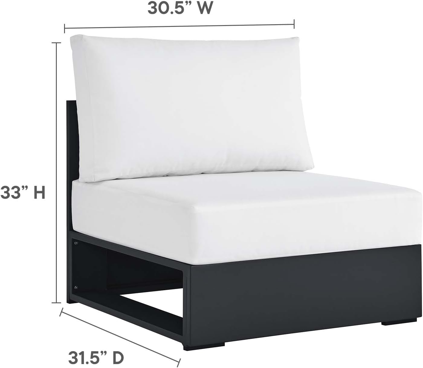 Modway Tahoe Modular Aluminum 3-Piece Outdoor Patio Furniture Gray White, Left-Facing Sectional Sofa Set with Weather-Resistant Cushions, Ideal for Deck, Backyard, Poolside