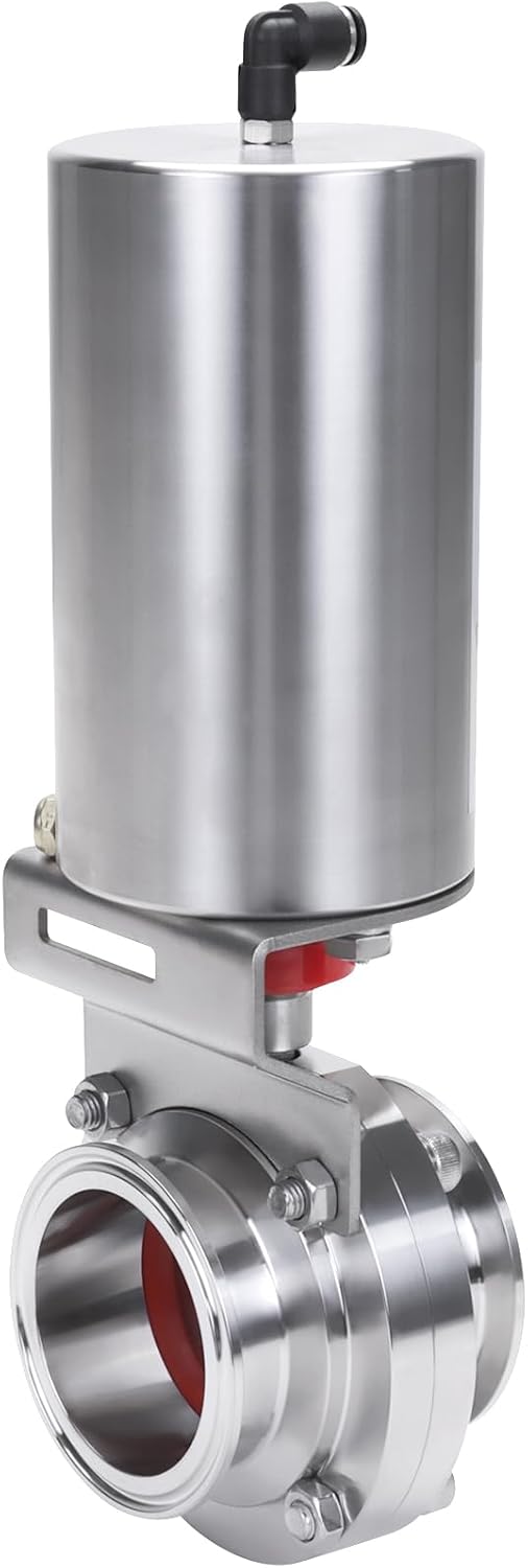 DERNORD 2-1/2 Inch Tri Clamp Sanitary Butterfly Valve, Pneumatic Actuator Valve SS304 with Single Acting