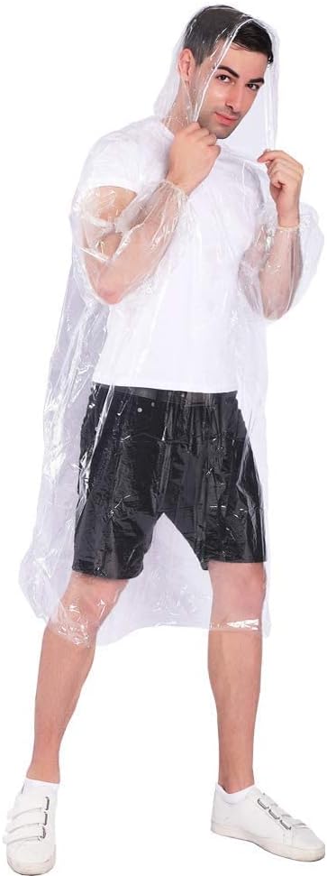 COOY Rain Ponchos,with Drawstring Hood （10 Pack） Emergency Disposable Rain Ponchos Family Pack for Adults,Clear