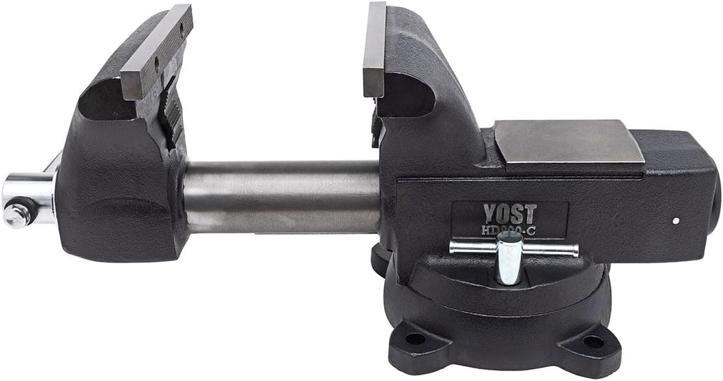 Yost HD800-C Heavy Duty 8-Inch Mechanics Work Bench Vise | Heavy Duty Woodworking & Metal Work Table with Secure Grip Swivel Base | 60,000 PSI Casting Iron Material with Extra-large Anvil Surface