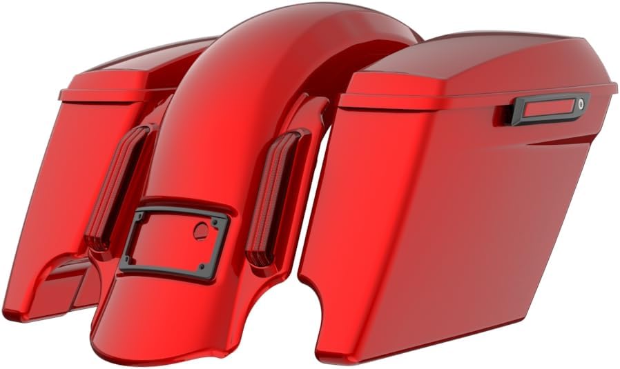 Advanblack Color Matched Stretched Bags, Lids Black Latch Hardware for '23-'24 Harley Touring CVO & 2024 Street Glide, Road Glide (Brilliant Red)