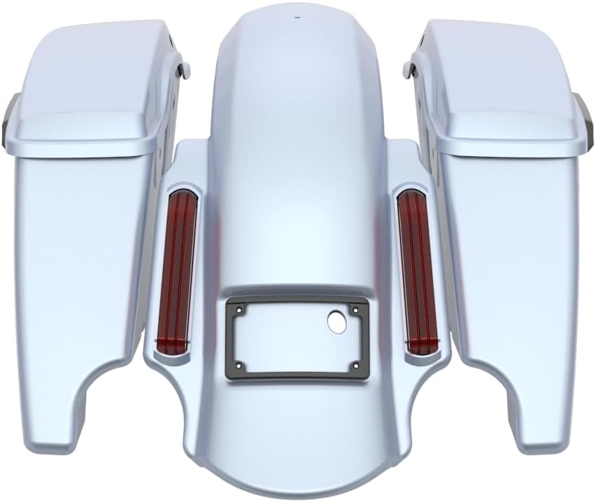 Advanblack Color Matched Stretched Bags, Lids Black Latch Hardware for '23-'24 Harley Touring CVO & 2024 Street Glide, Road Glide (Atlas Silver Metallic)