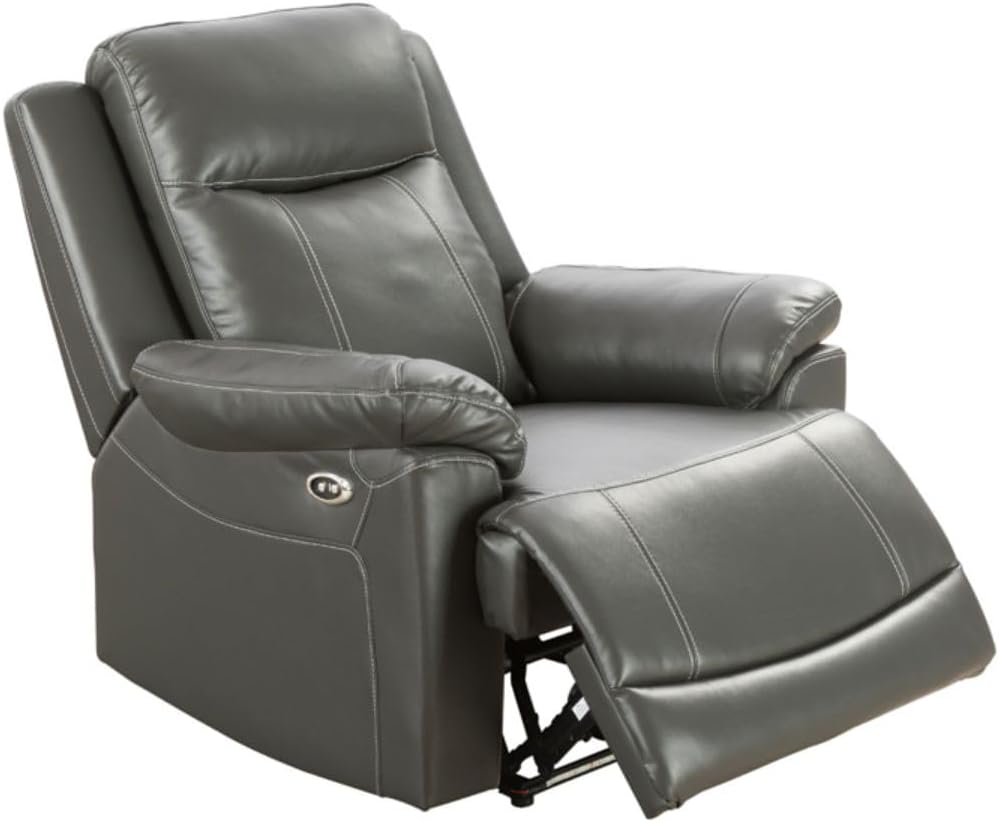 Electric Power Recliner Chair Living Room Furniture, Comfy Wide Lazy Boy Home Theater Breathing Leather Seating with USB 2.0 Charging Ports, LED Light Strips (Dark Grey, Single Chair)