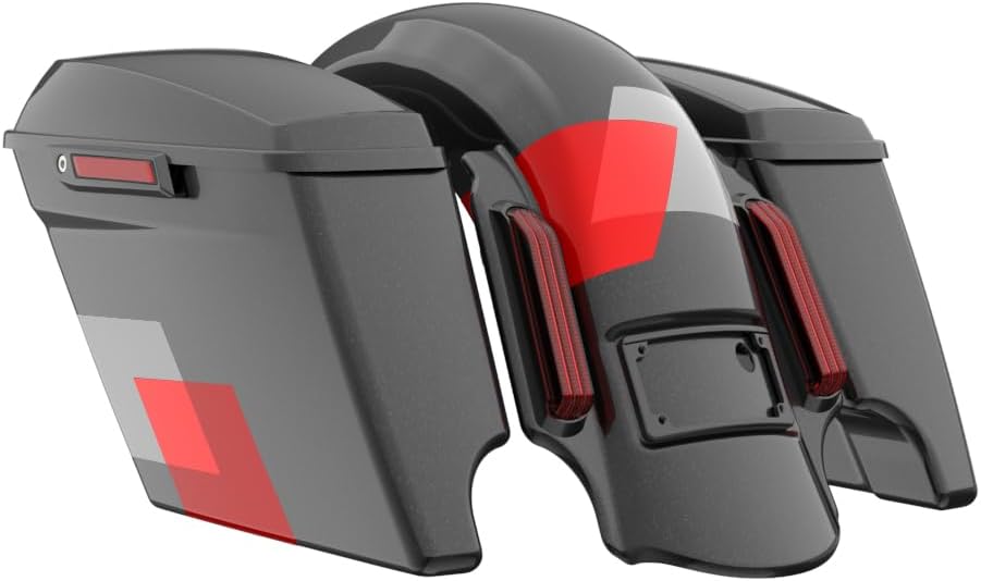 Advanblack Color Matched Stretched Bags, Lids Black Latch Hardware for '23-'24 Harley Touring CVO & 2024 Street Glide, Road Glide (Hot Lap)