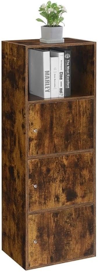 Pemberly Row Three-Door Cabinet with Shelf, Walnut Wood Finish, 16.5 x 12 x 46.75 in, Magnetic Latches, Concealed Storage, Versatile Multi-Room Use for Office, Bathroom, Closet, or Home Organization
