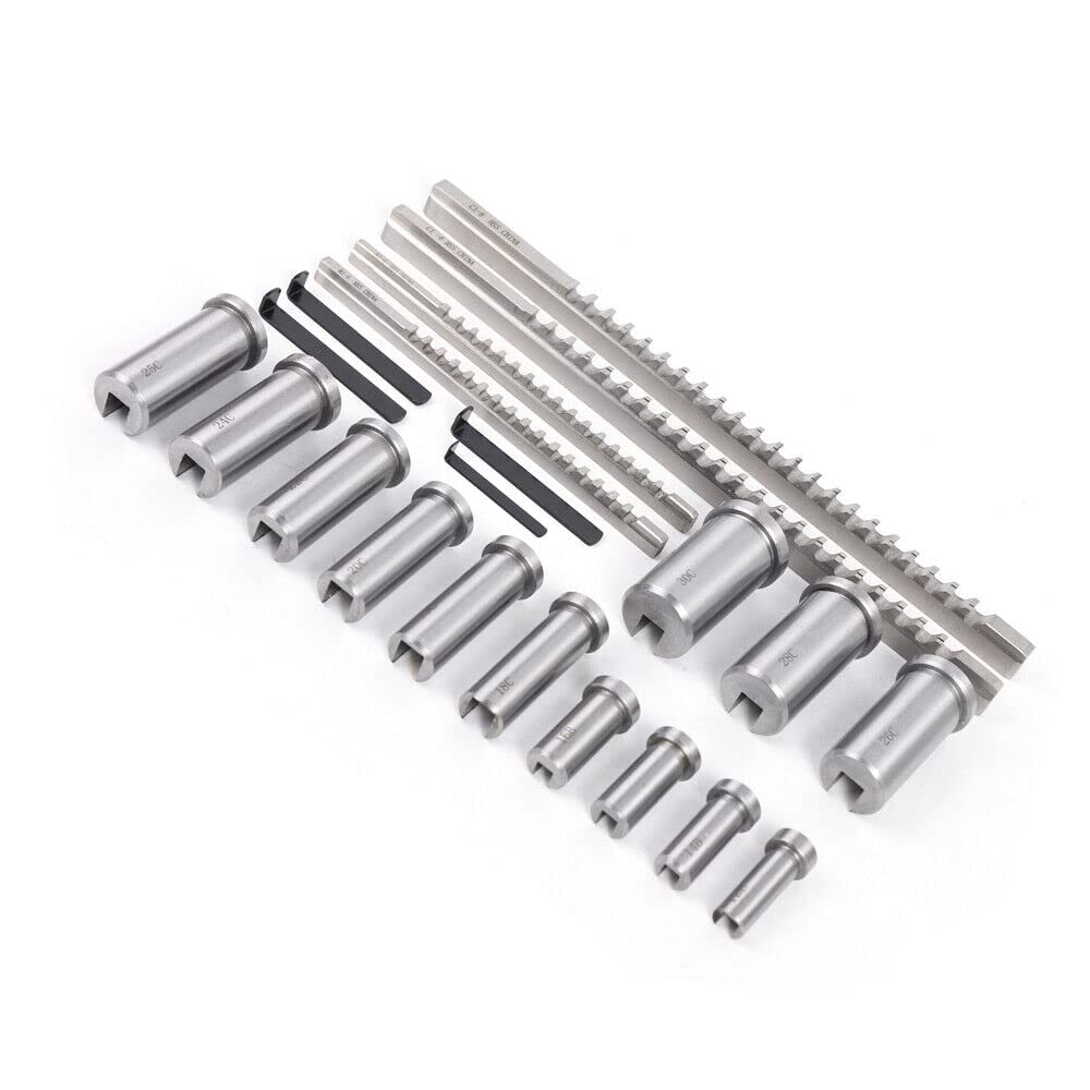 Keyway Broach Set 22PCS HSS Keyway Cutting Tool for Lathe Industrial Tools,Includes 4 Broaches & 13 Bushings,with Wood Box