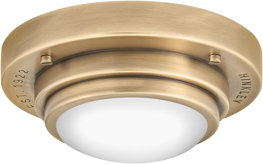 Hinkley Porte Extra Small Flush Mount Ceiling Light or Wall Sconce, Etched Opal Glass Shade, Dual-Mount Design, Integrated LED, ADA Compliant, Heritage Brass Finish