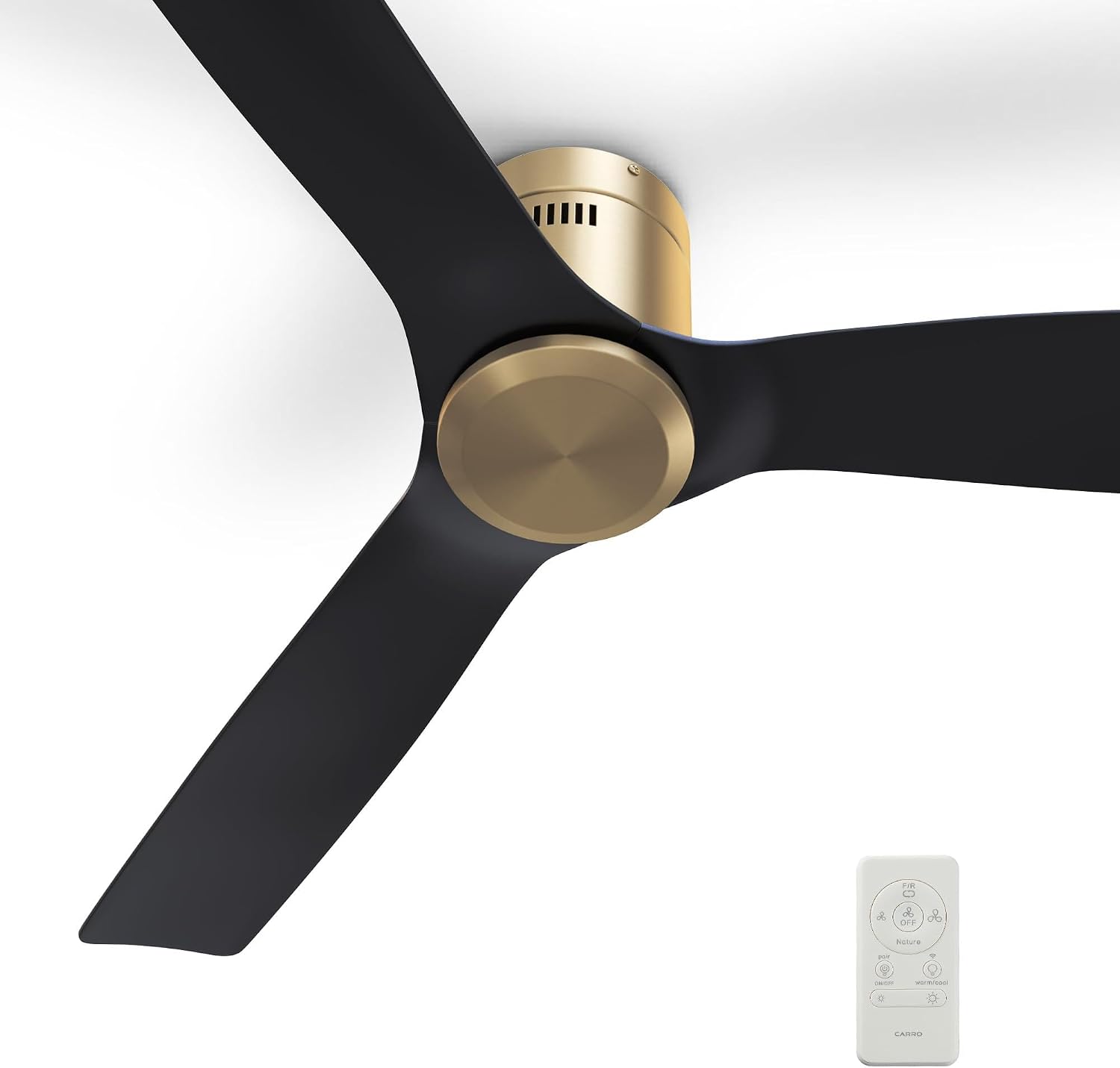 SMAAIR Ceiling Fans No Light and Remote,52 Inch Modern Ceiling Fan without Light with Quiet DC Motor,10 Speeds,Flush Mount,3 Blades,Low Profile,Indoor Ceiling Fan for Living Room Bedroom, Black/Gold