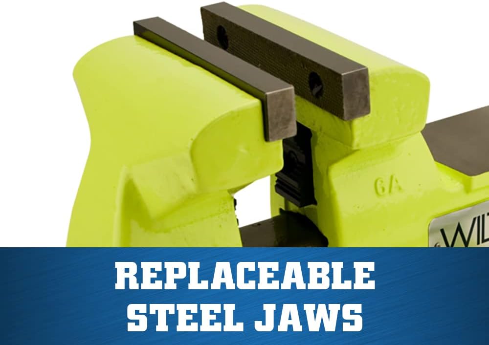 Wilton High-Vis Safety Bench Vise, 5' Jaw Width, 5-1/4' Jaw Opening, 3-3/4' Throat (Model 1550)