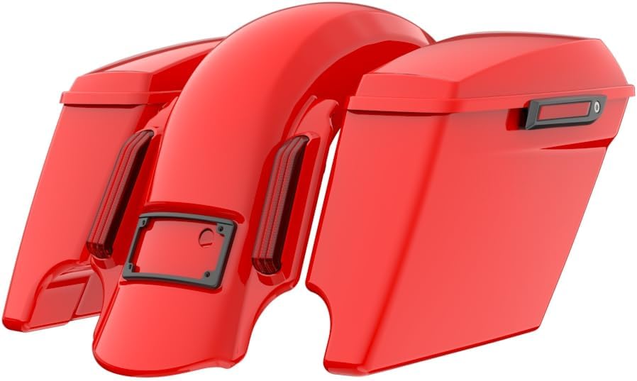Advanblack Color Matched Stretched Bags, Lids Black Latch Hardware for '23-'24 Harley Touring CVO & 2024 Street Glide, Road Glide (Rally Red)