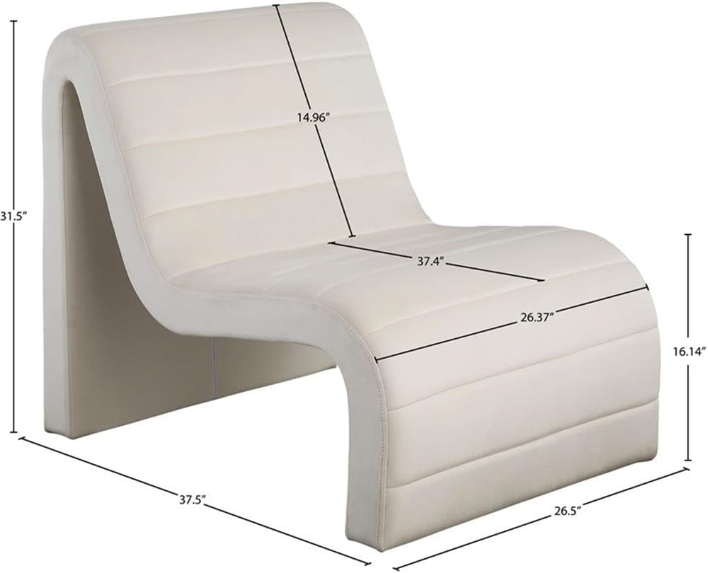 Meridian Furniture 403Cream Ivy Collection Modern | Contemporary Velvet Upholstered Accent Chair with Rich Cream Velvet, Channel Tufted Design, Curved Shape, 26.4' W x 37.4' D x 31.1' H, Cream