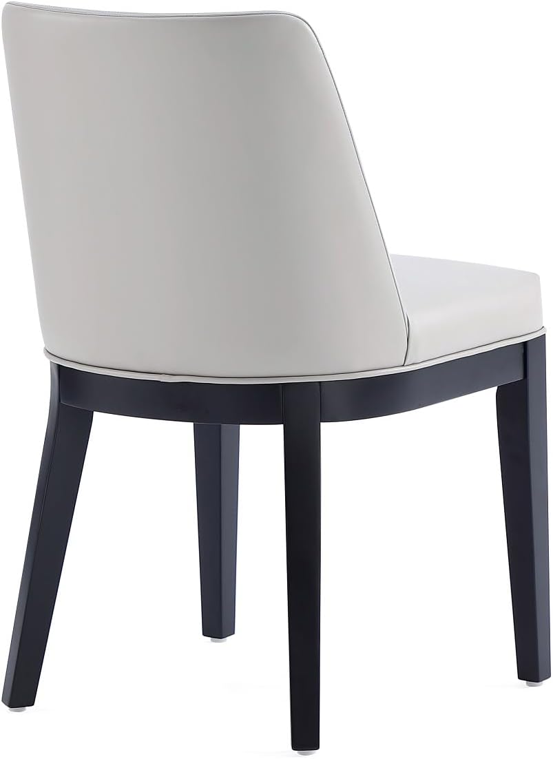 Manhattan Comfort Gansevoort Modern Faux Leather Dining Chair with Solid Beech Wood Frame, Upholstered Accent Furniture for Kitchen Table or Office, Set of 2, Light Grey