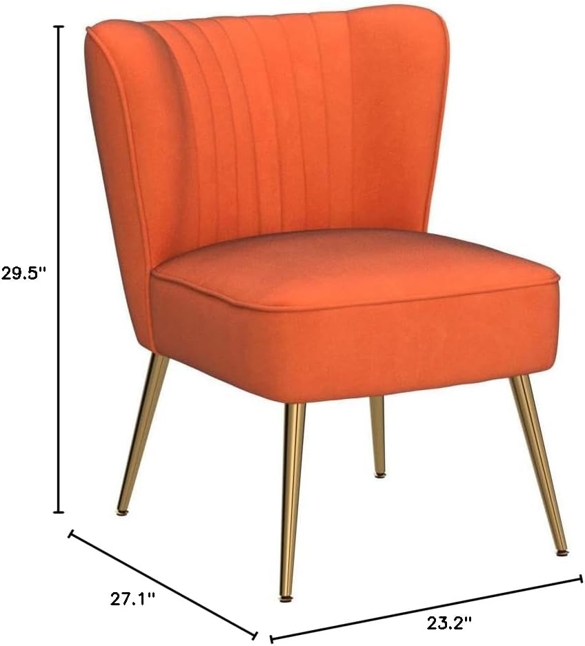 Container Furniture Direct Modern Velvet Accent Chair for Living Room, Bedroom, or Entryway, Stylish and Comfortable Armless Design with Metal Legs, Orange Red