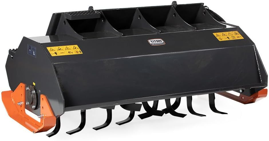 Titan Attachments 60' Heavy-Duty Rotary Tiller Attachment, Universal Skid Steer Quick Tach, Bi-Directional Tiller for Landscaping, Home Garden, Vegetable Farming, Weed Removal Soil Cultivation