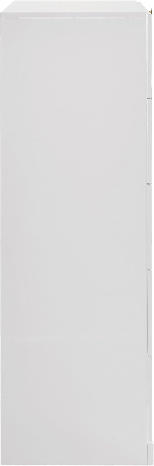 Coaster Home Furnishings - INES - Wood - 5-Drawer Chest with Vertical Gold Pulls, English Dovetail Joinery and Contemporary Design - Bedroom - White High Gloss - 223095