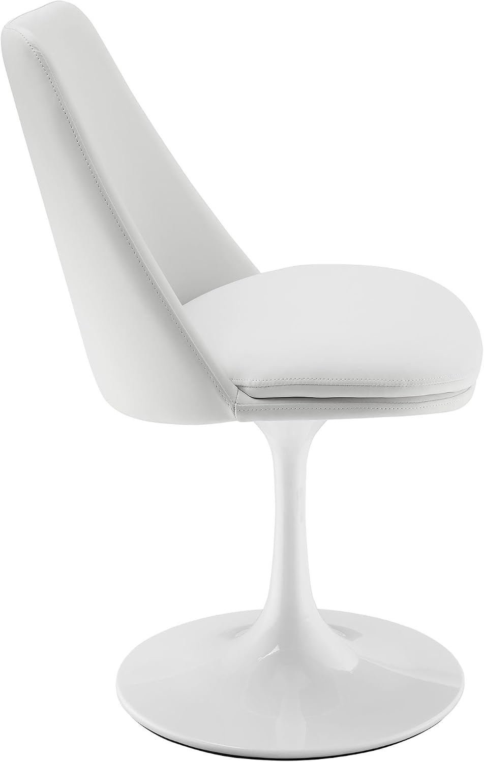 Modway Lippa Faux Leather Swivel Dining Side Chair in White White - Armless Vegan Leather Accent Chair with Pedestal Base - 360° Rotating Office Chair with No Wheels