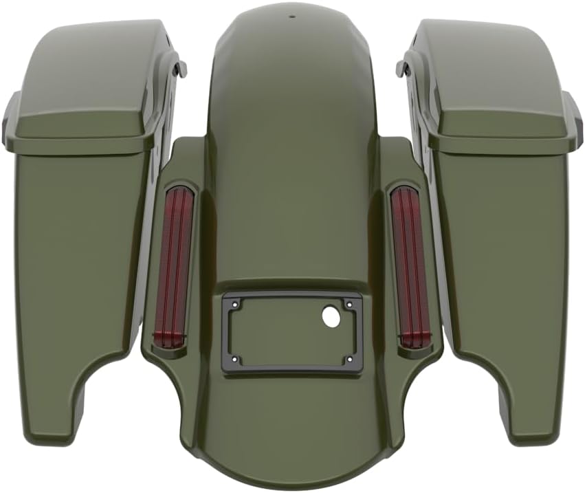 Advanblack Color Matched Stretched Bags, Lids Black Latch Hardware for '23-'24 Harley Touring CVO & 2024 Street Glide, Road Glide (Olive Steel Metallic & Vivid Black)