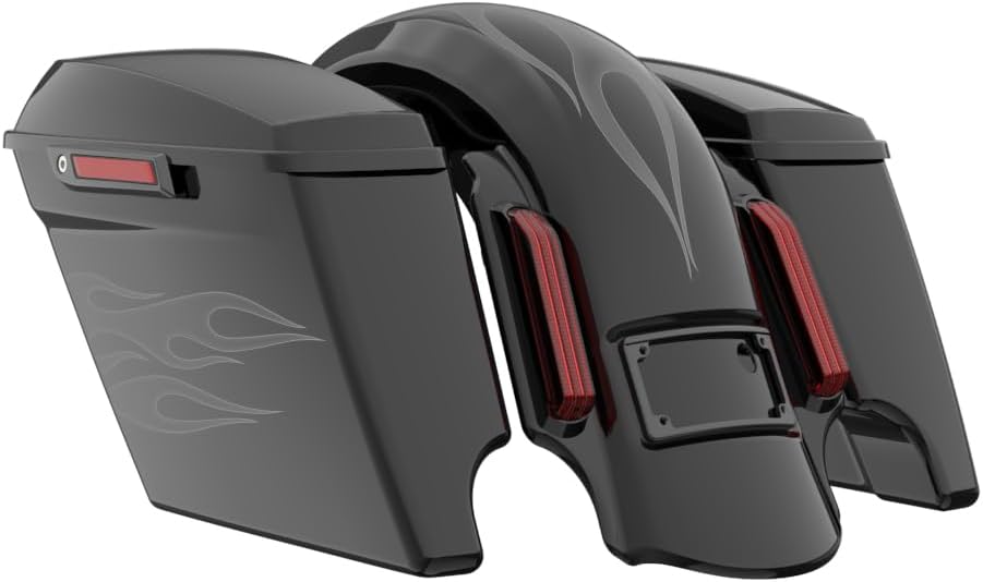 Advanblack Color Matched Stretched Bags, Lids Black Latch Hardware for '23-'24 Harley Touring CVO & 2024 Street Glide, Road Glide (Midnight Firestorm)