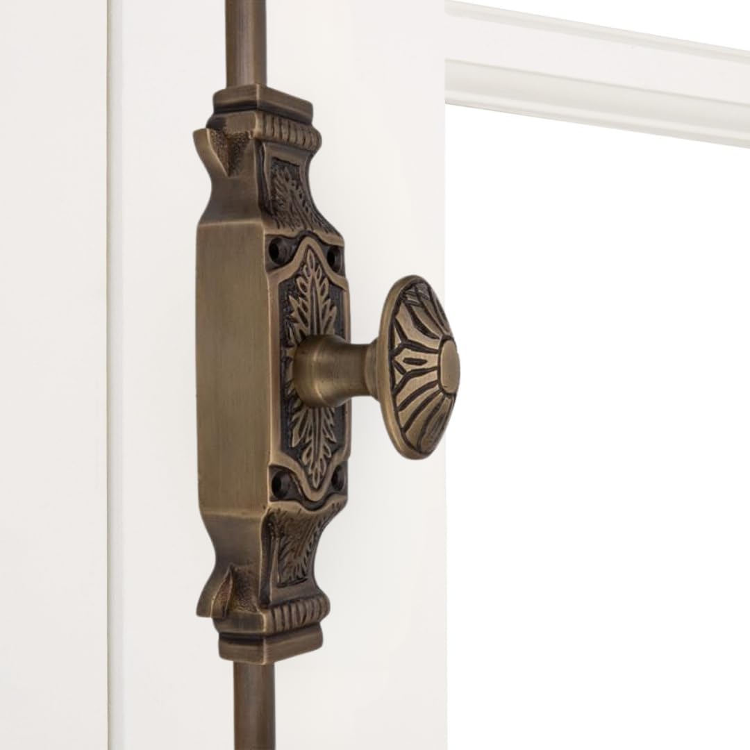 Antique Brass Window Cremone Bolt – 6 ft Solid Brass, Dual Locking, Easy Install, Perfect for French & Classic Windows, and Smooth Operation