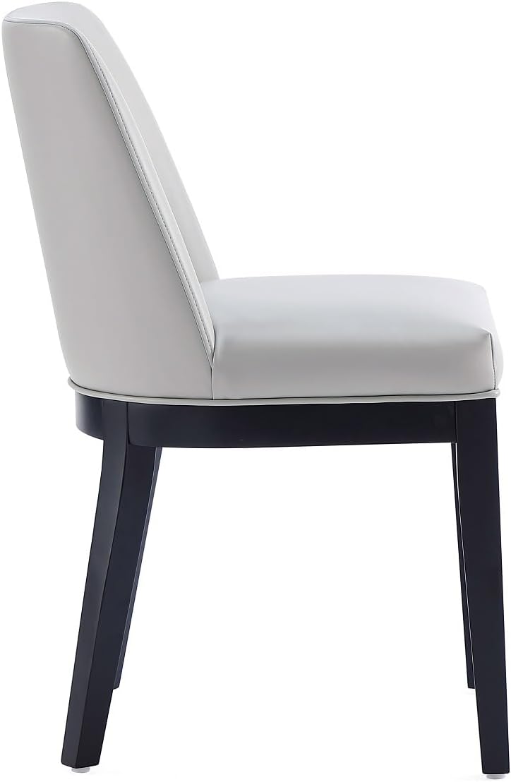 Manhattan Comfort Gansevoort Modern Faux Leather Dining Chair with Solid Beech Wood Frame, Upholstered Accent Furniture for Kitchen Table or Office, Set of 2, Light Grey