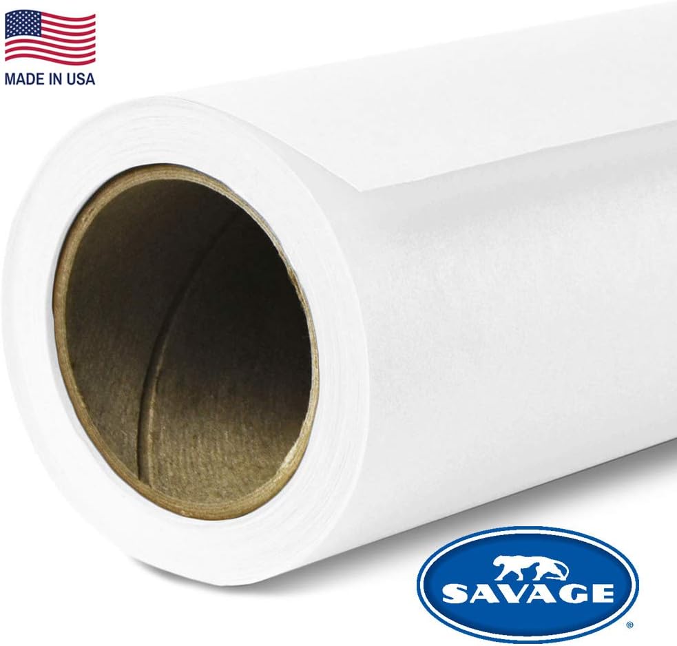 Savage Seamless Paper Photography Backdrop - Color #66 Pure White, Size 107 Inches Wide x 36 Feet Long, Backdrop for YouTube Videos, Streaming, Interviews and Portraits - Made in USA