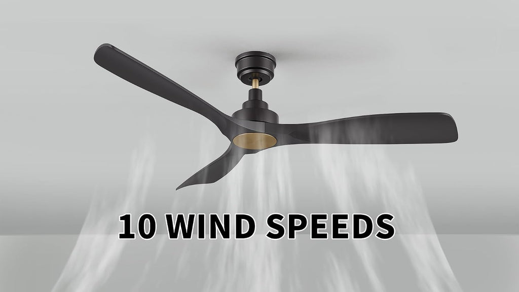 SMAFAN 52 Inch Ceiling Fan without Lights Low Profile, White Ceiling Fan with Remote, 10-Speed Reversible DC Motor, Indoor for Bedroom, Living room, Black