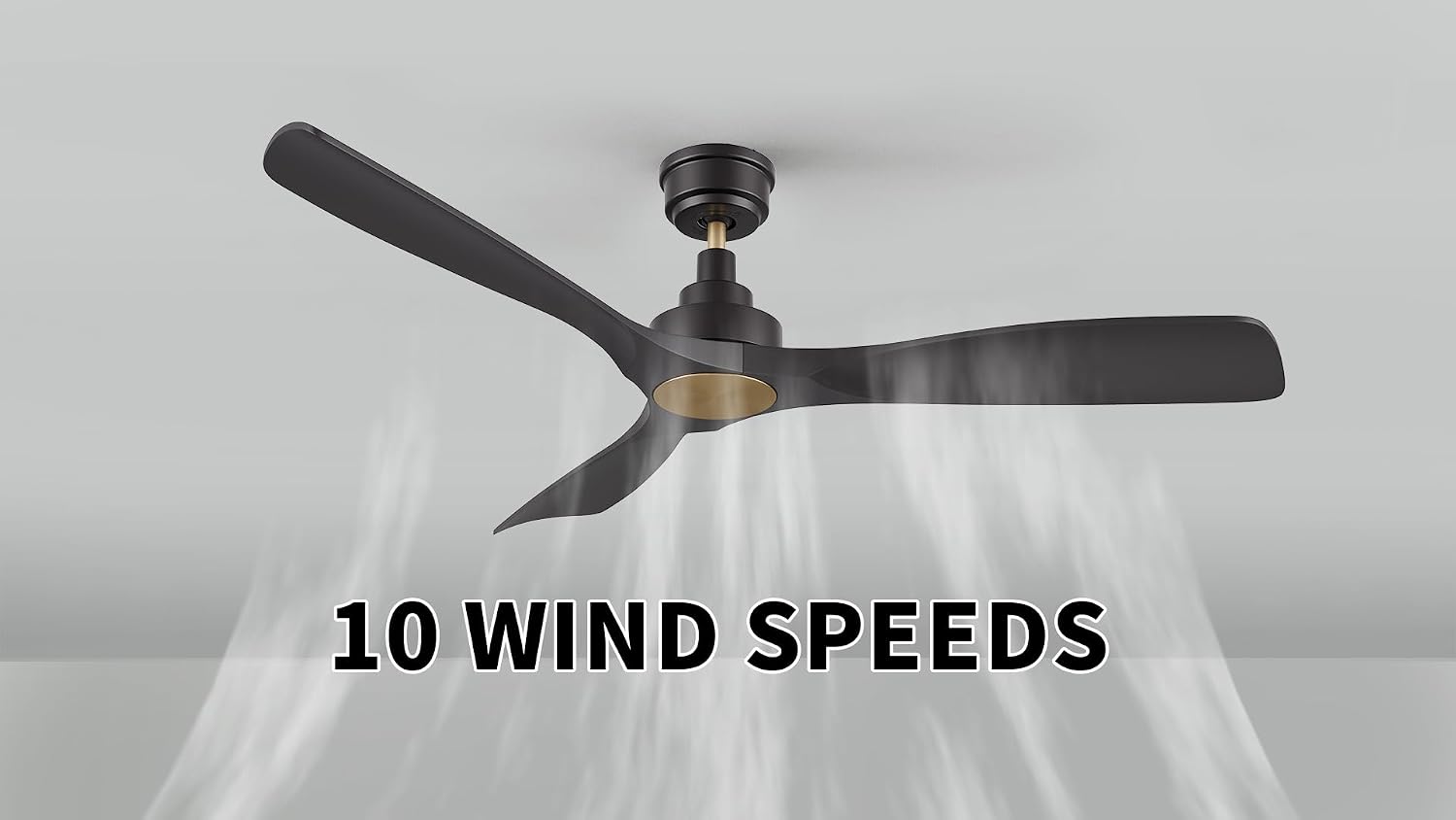 SMAFAN 52 Inch Ceiling Fan without Lights Low Profile, White Ceiling Fan with Remote, 10-Speed Reversible DC Motor, Indoor for Bedroom, Living room, Black