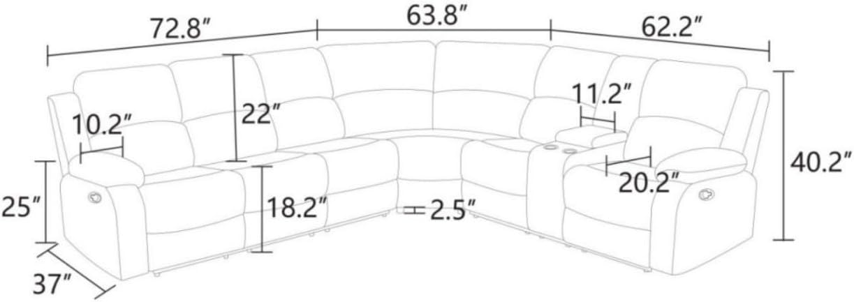 Reclining Sectional Sofa Set, L Shaped Recliner Couch with Cup Holder and Storage Console for Home Theater & Living Room, Brown