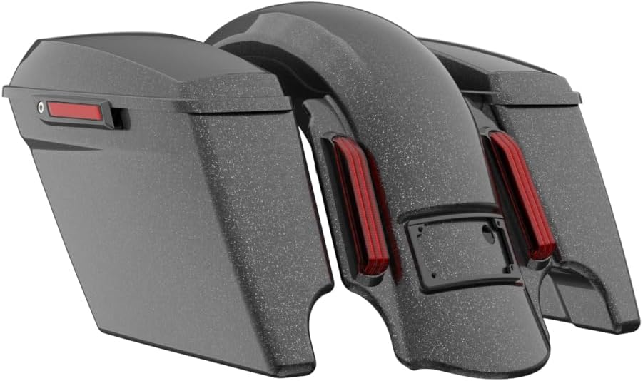 Advanblack Color Matched Stretched Bags, Lids Black Latch Hardware for '23-'24 Harley Touring CVO & 2024 Street Glide, Road Glide (Raven Metallic)