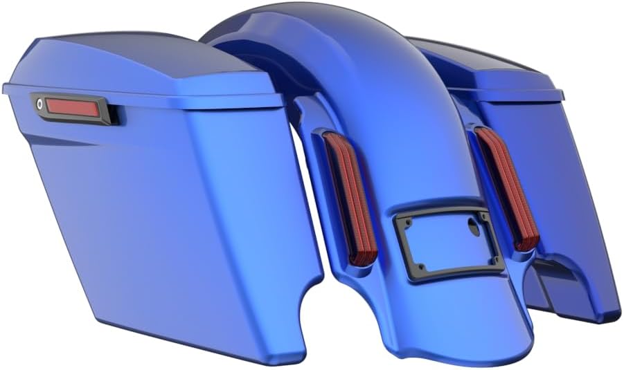 Advanblack Color Matched Stretched Bags, Lids Black Latch Hardware for '23-'24 Harley Touring CVO & 2024 Street Glide, Road Glide (Aurora Blue Denim)