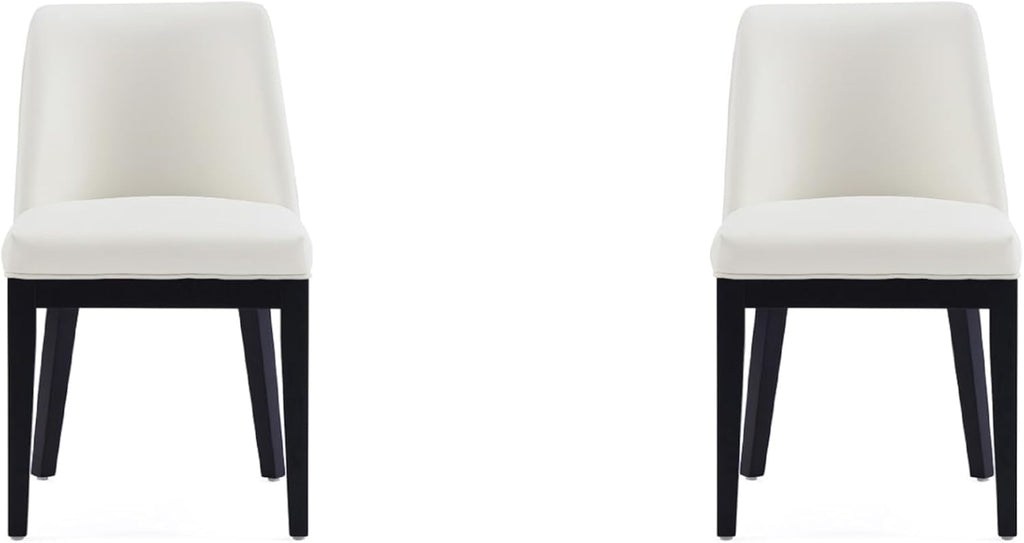 Manhattan Comfort Gansevoort Modern Faux Leather Dining Chair with Solid Beech Wood Frame, Upholstered Accent Furniture for Kitchen Table or Office, Set of 2, Cream