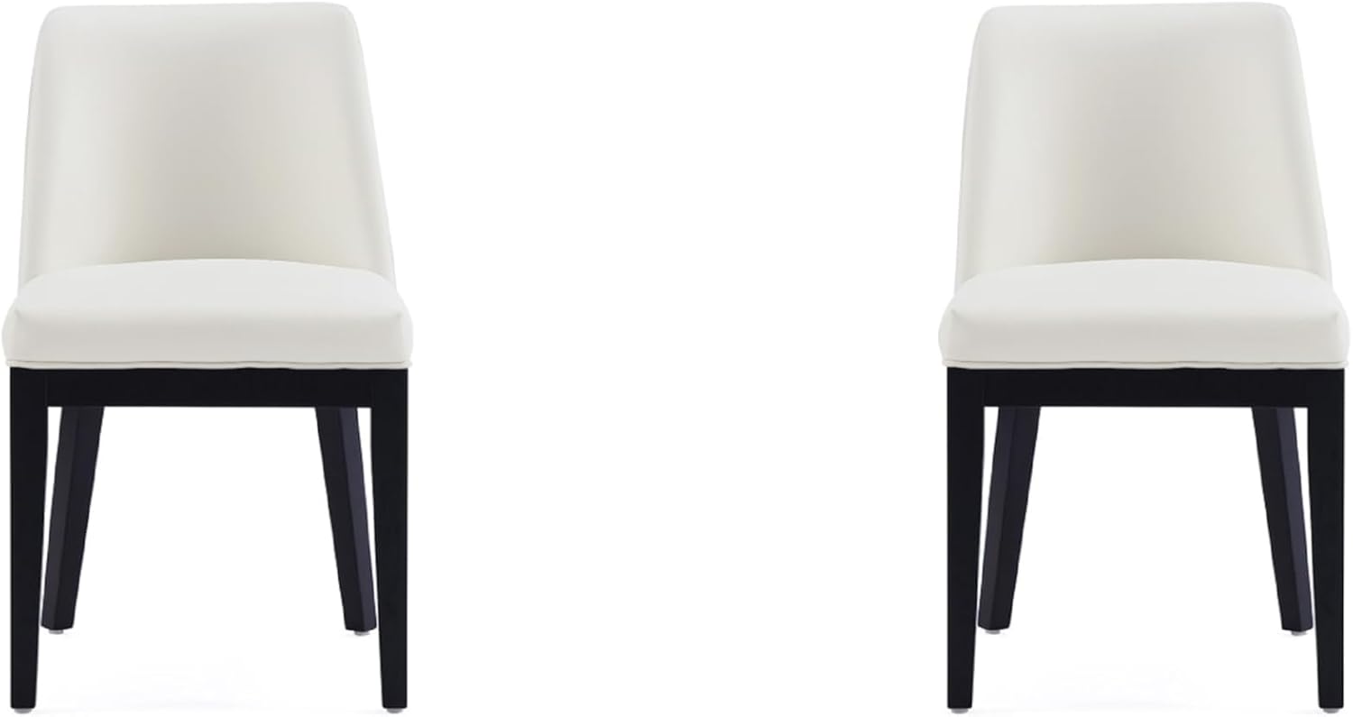 Manhattan Comfort Gansevoort Modern Faux Leather Dining Chair with Solid Beech Wood Frame, Upholstered Accent Furniture for Kitchen Table or Office, Set of 2, Cream