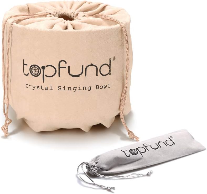 TOPFUND 7-12 inch 440 Hz Chakra Set of 7 Crystal Singing Bowls with Heavy Duty Carrying Cases and Singing Bowl Mallets