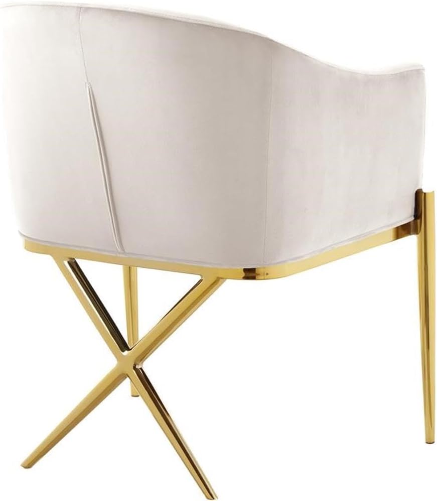 Meridian Furniture Xavier Collection Modern | Contemporary Velvet Upholstered Dining Chair with Sturdy Steel X Shaped Legs, 25.5' W x 24.5' D x 31.5' H, Cream